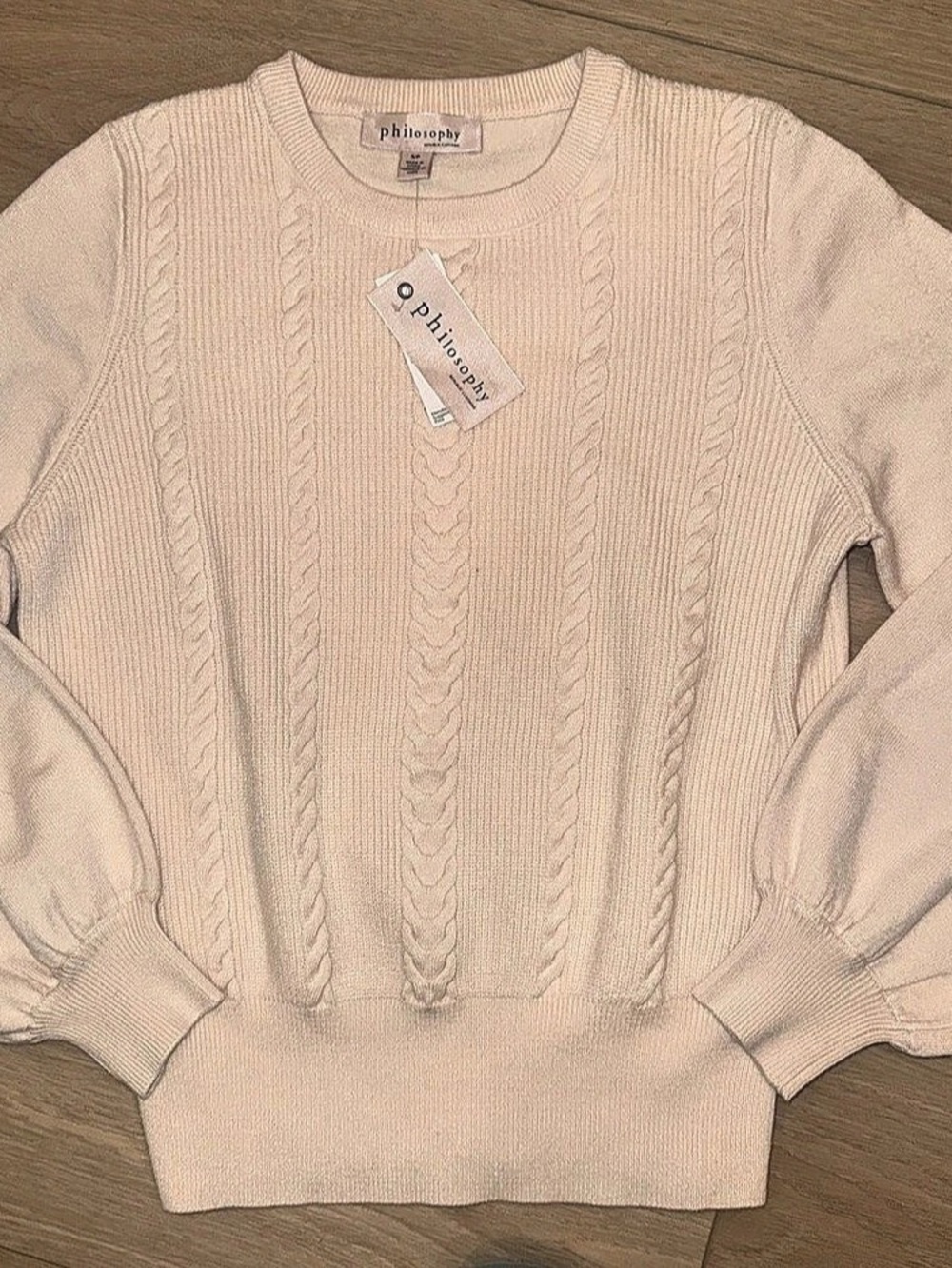 philosophy Cable Knit Crewneck Sweater in Pink Small NWT